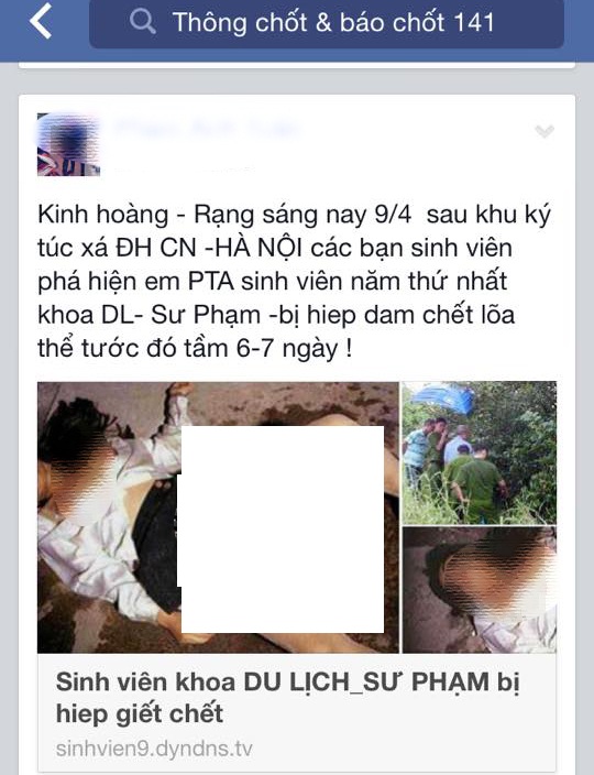 Sự thật tin đồn nữ sinh ĐH Sư phạm bị cưỡng bức rồi giết - ảnh 1 Đăng tin không có căn cứ lên Facebook bị xử lý ra sao? 6