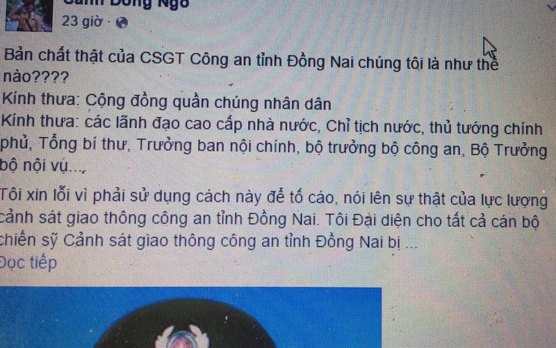 Vụ 'nói xấu' công an Đồng Nai trên Facebook: “Xin ý kiến Bộ CA xử lý” 1