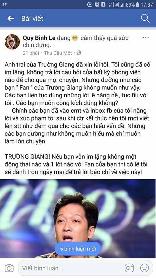 Bị xúc phạm nặng nề, MC Quý Bình cảnh báo Trường Giang - Ảnh 1. Bị xúc phạm nặng nề, MC Quý Bình cảnh báo Trường Giang 1