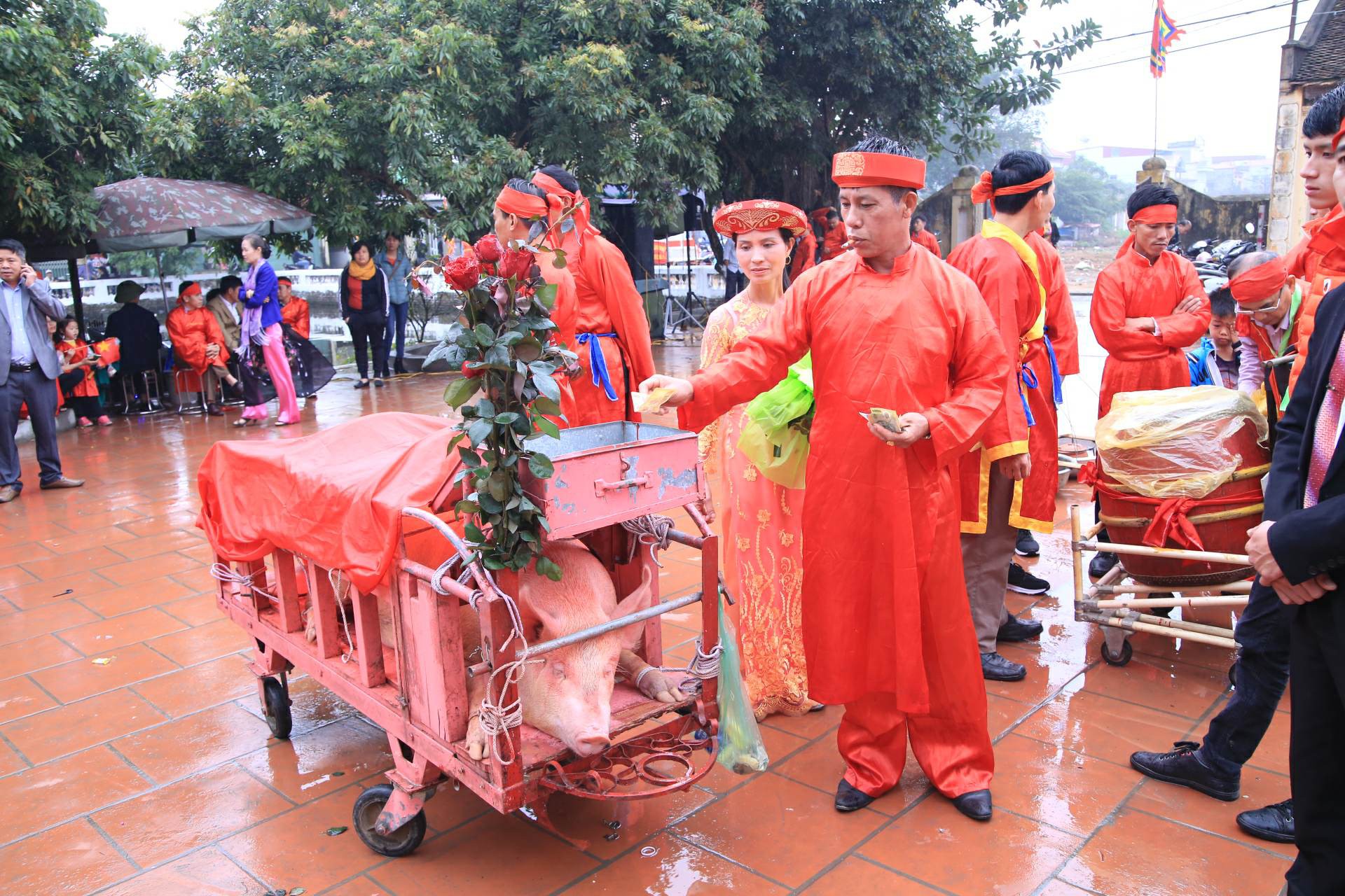 Hàng nghìn người dân kéo đến xem lễ chém lợn ở Ném Thuợng, hai ông ỉ bắt đầu được đưa ra sân đình - Ảnh 1. Hàng nghìn người dân kéo đến xem lễ chém lợn ở Ném Thuợng, hai 'ông ỉ' bắt đầu được đưa ra sân đình 1