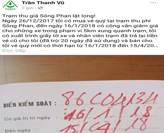 Tài xế tố trạm thu giá BOT Sông Phan không cho qua trạm khi vé còn hạn - Ảnh 1. Tài xế tố trạm thu giá BOT Sông Phan không cho qua trạm khi vé còn hạn 1