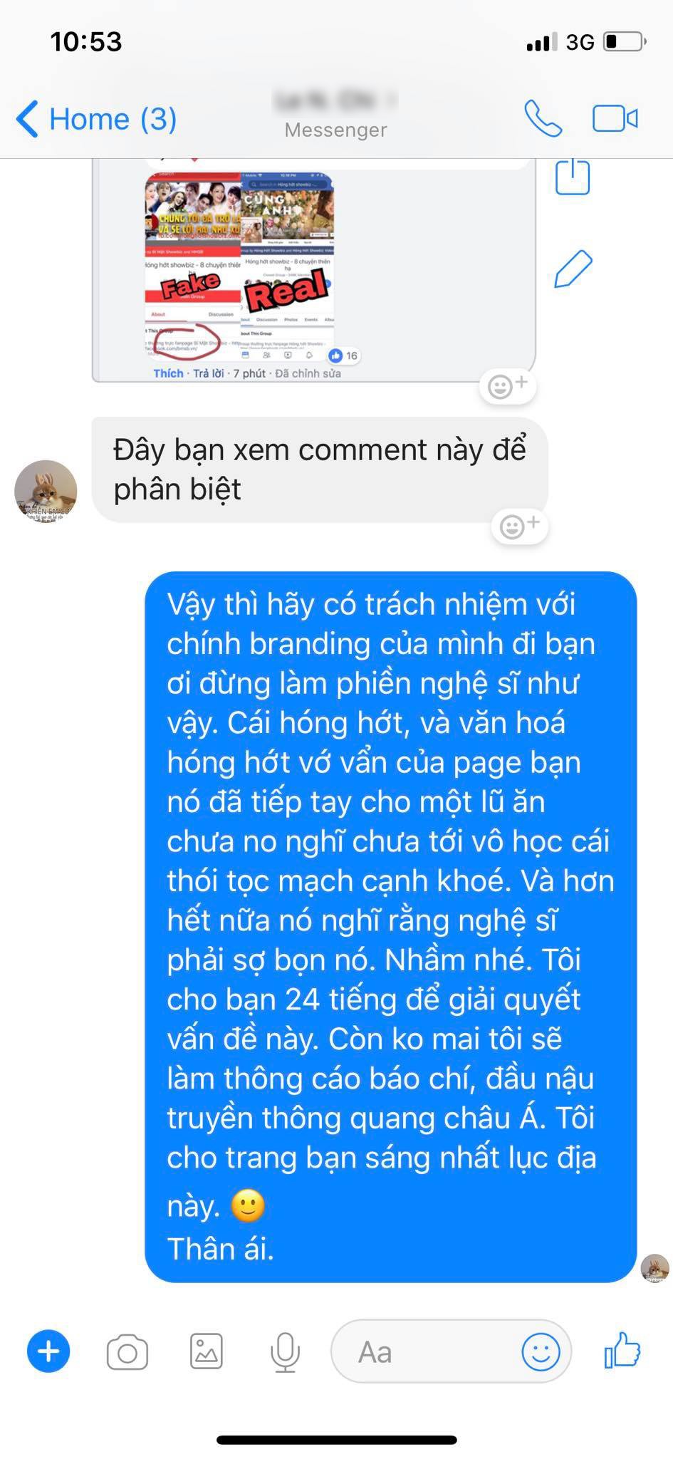 Rocker Nguyễn tung đoạn chat với admin HHSB thật: Chỉ trích và doạ trong 24h phải... giải quyết fanpage HHSB giả 2