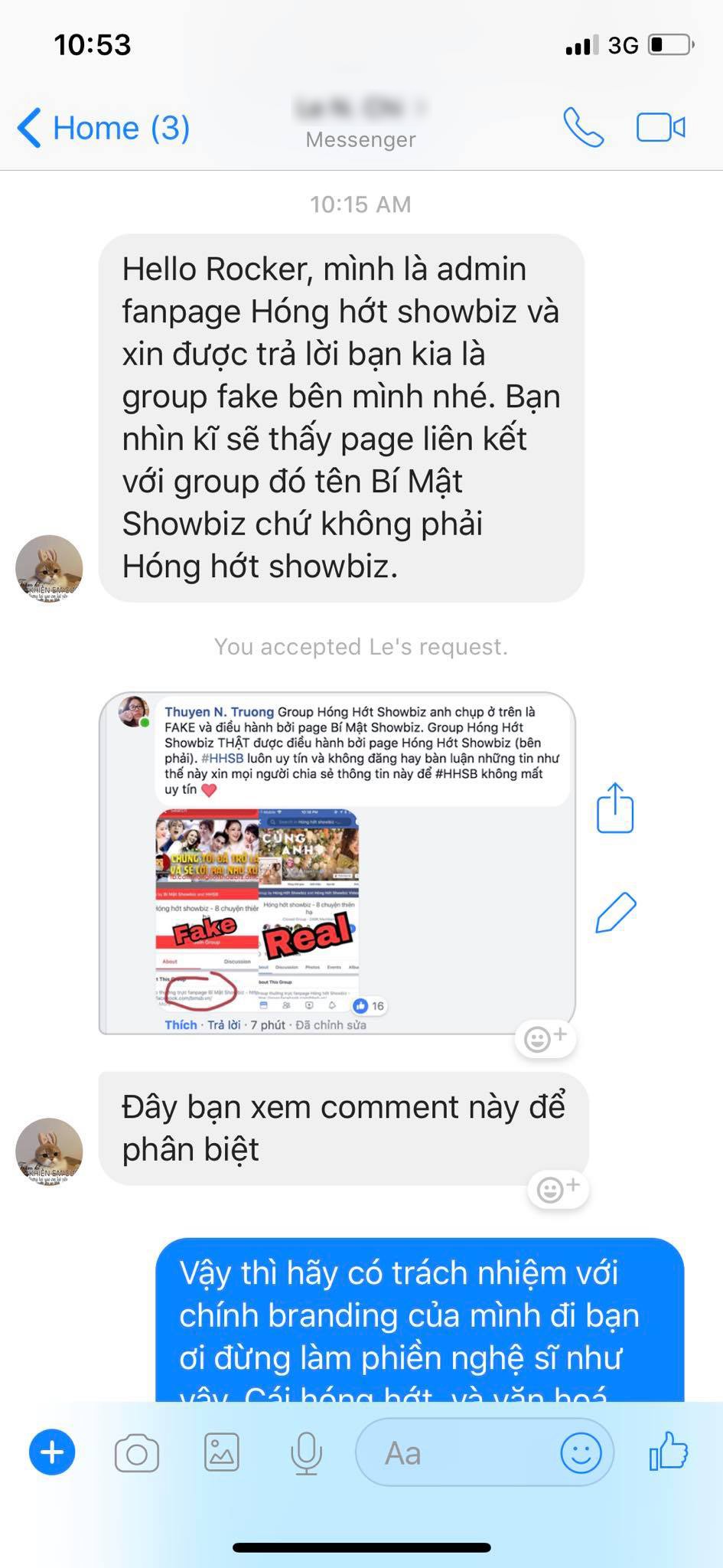 Rocker Nguyễn tung đoạn chat với admin HHSB thật: Chỉ trích và doạ trong 24h phải... giải quyết fanpage HHSB giả 1