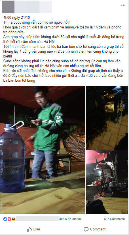 Cô gái về khuya không thể vào phòng trọ, được anh GrabBike chở đi tìm gần 50 nhà nghỉ suốt 4h đồng hồ mà không lấy tiền - Ảnh 1. Cô gái về khuya không thể vào phòng trọ, được anh GrabBike chở đi tìm gần 50 nhà nghỉ suốt 4h đồng hồ mà không lấy tiền 1