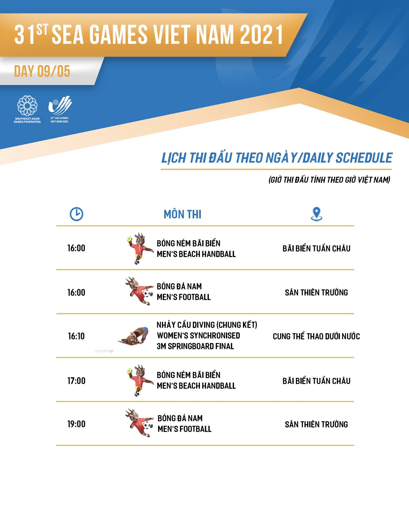 SEA Games 31: Lịch thi đấu của đoàn thể thao Việt Nam ngày 9/5, kỳ vọng vào nhảy cầu 3 SEA Games 31: Lịch thi đấu của đoàn thể thao Việt Nam ngày 9/5, kỳ vọng vào nhảy cầu 3