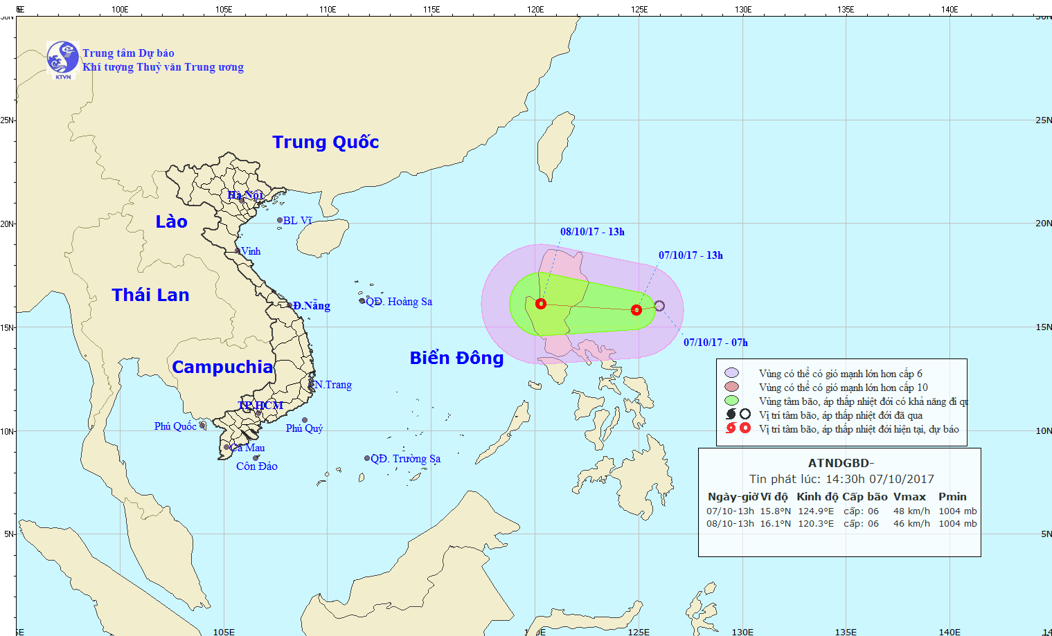 Xuất hiện áp thấp nhiệt đới giật cấp 8 trên Biển Đông