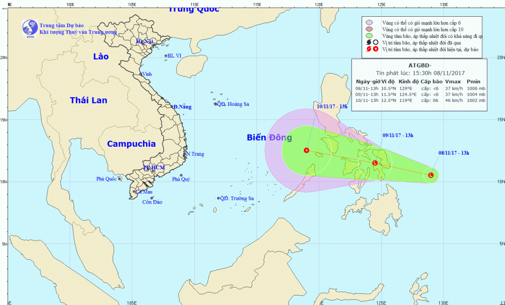 Lại xuất hiện vùng áp thấp đang tiến vào Biển Đông