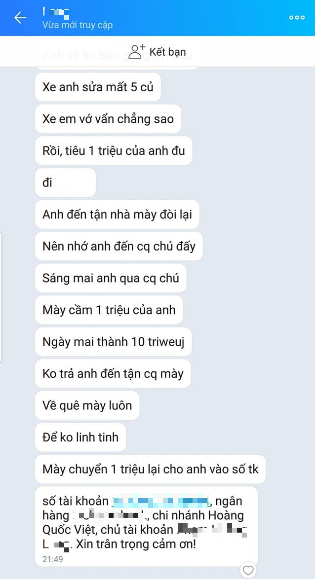 Góc vui tính: Đâm vào xe người khác phải bồi thường, tối về tiếc của nên nhắn tin khủng bố để đòi lại bằng được - Ảnh 3. Góc vui tính: Đâm vào xe người khác phải bồi thường, tối về tiếc của nên nhắn tin 'khủng bố' để đòi lại bằng được 3