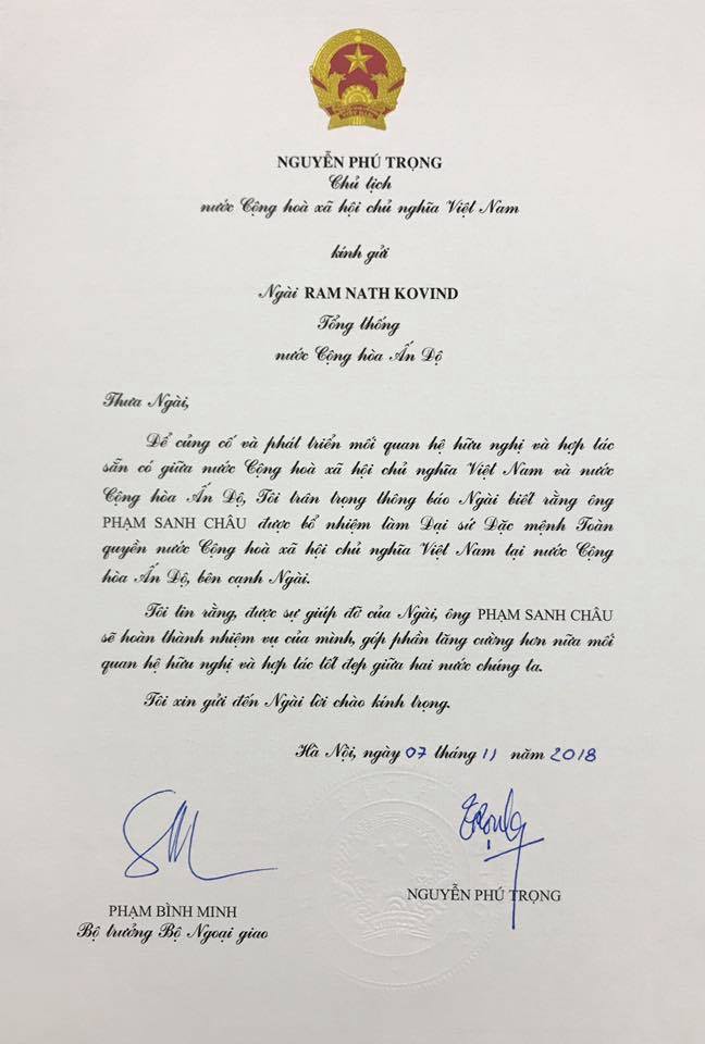Đại sứ Việt Nam đầu tiên trình Quốc thư có chữ ký của TBT, Chủ tịch nước Nguyễn Phú Trọng 1