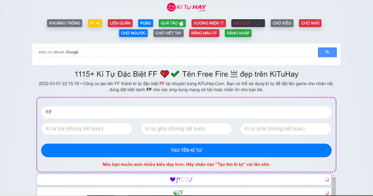 Kí tự FF đẹp - Cách tạo kí tự đặc biệt tại app KiTuHay - Tinmoi