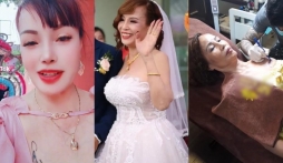 Mặc áo trễ nải, 'cô dâu 62 tuổi' Thu Sao lộ hình xăm ở vị trí tế nhị