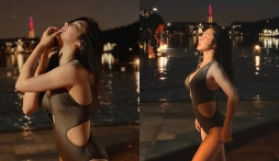 Hương Tràm diện áo tắm khoe body cực nuột bên hồ bơi hậu giảm cân