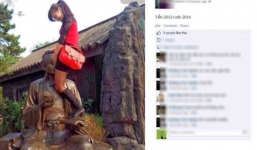 Mạng xã hội sục sôi vì cô gái tè vào mặt tiền nhân