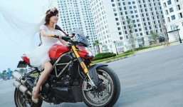 Mai Thỏ mặc váy cưới, cưỡi... motor 'khủng'