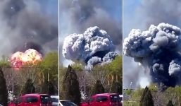 Trực thăng Ukraine phát nổ, khói lửa ngút trời