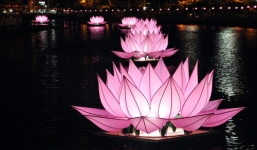 Cận cảnh '7 bước đi' khổng lồ của Đức Phật mừng lễ Phật đản