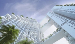 Cận cảnh tháp đôi được nối bởi bể bơi giữa lưng chừng trời