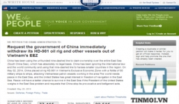 Cần hơn 70.000 chữ ký để Nhà Trắng yêu cầu TQ rút giàn khoan ra khỏi VN