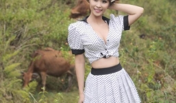 Lê Kiều Như khiến đàn bò ngơ ngần khi tạo dáng