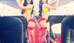 Ngọc Trinh mặc bikini làm tiếp viên hàng không