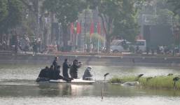 Cụ rùa hồ Gươm nổi lên phơi nắng trong ngày cuối năm