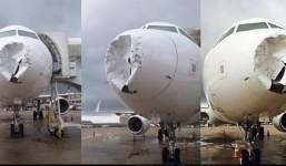 Máy bay Brazil bị móp đầu vì sét và mưa đá