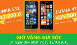 4h35p chiều 12/3 giá Lumia 435 chỉ còn 435.000VNĐ