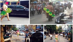 Thanh niên to béo như Sumo không mặc đồ đi trên phố Hà Nội giữa nắng nóng