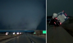 Clip vòi rồng cuốn xe tải lật nghiêng trên cao tốc