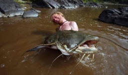 Video: Cá trê 'khủng' lao lên bờ săn mồi