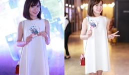 Hot girl M.U Tú Linh đẹp rạng ngời đi họp báo phim Bộ ba rắc rối