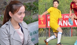 Vợ nhạc sĩ Nguyễn Văn Chung đội nắng theo chồng đi đá bóng 