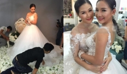 Vợ Duy Nhân mặc váy cưới làm mẫu ảnh