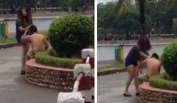 Video cô gái túm tóc đánh bạn trai trong công viên gây tranh cãi