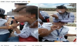 Xôn xao nữ sinh hút thuốc ngày khai giảng năm học mới