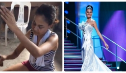 Á hậu Hoàn vũ 2010 tự tay bổ củi khi về thăm quê 