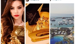 Hồ Ngọc Hà khoe ăn bánh dát vàng, ở khách sạn 7 sao