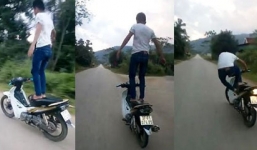 Nam thanh niên “làm xiếc” trên yên xe máy ra trình diện