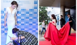 Hoa hậu Kỳ Duyên lại gây tranh cãi với hình ảnh mẹ nâng váy