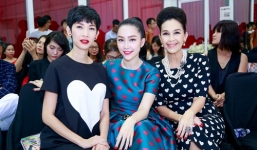 Diễm My, Linh Nga và Xuân Lan đụng hàng họa tiết trái tim tại họp báo