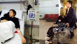 Lý Băng Băng kiệt sức ngồi xe lăn sau khi nhập viện