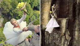 Chiêm ngưỡng bộ ảnh cưới độc đáo được chụp bên vực sâu hơn trăm mét