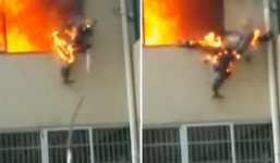 Lính cứu hỏa “bốc cháy ngùn ngụt” nhảy khỏi tòa nhà