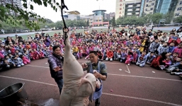 Trường tiểu học mổ lợn trước hàng trăm học sinh