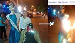 Hình nộm Hoa hậu Philippines bị người Colombia đốt cháy trong năm mới