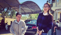 Phạm Hương xách túi trăm triệu đi từ thiện sau khi về nước