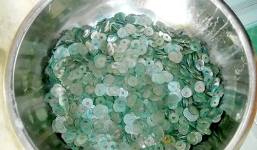 Phát hiện 15 kg tiền cổ khi đang làm vườn