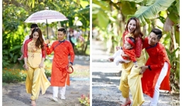 Phan Hiển cẩn thận chăm sóc Khánh Thi trong hậu trường chụp ảnh