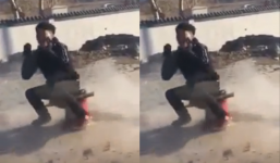 Thanh niên 'dập mông' vì thích thể hiện ngồi trên thùng pháo nổ