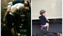 Bé Subeo đáng yêu ngủ gục trên vai Cường Đô la 